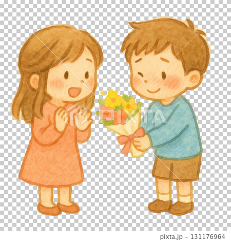 花束を渡す男の子のイラスト 131176964