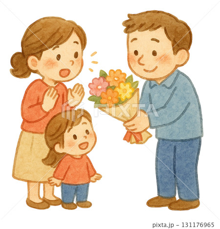花束を渡すお父さん(パパ)のイラスト 131176965