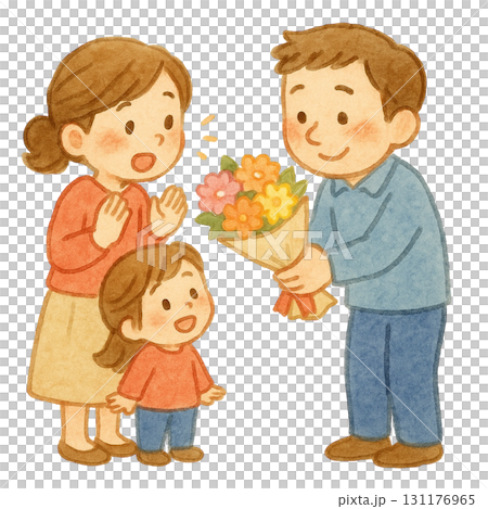 花束を渡すお父さん(パパ)のイラスト 131176965