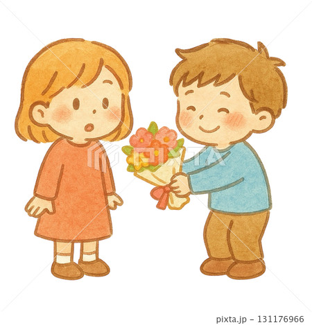 花束を渡す男の子のイラスト 131176966