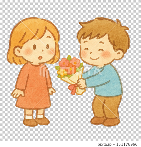 花束を渡す男の子のイラスト 131176966