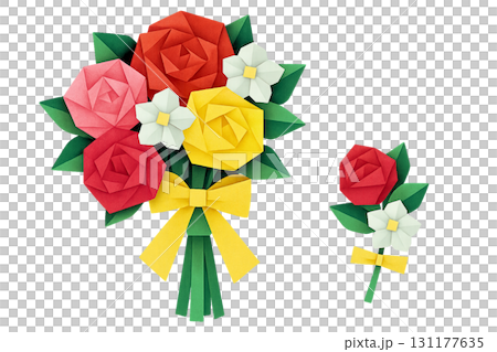 婚禮花束和胸花摺紙插圖 131177635