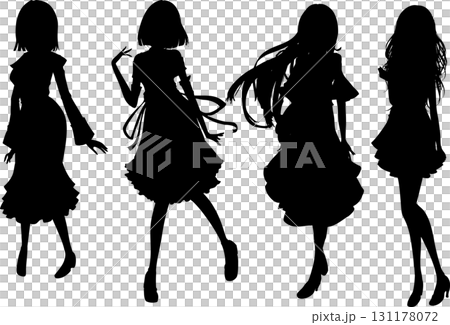 可愛的女孩剪影插畫素材 131178072