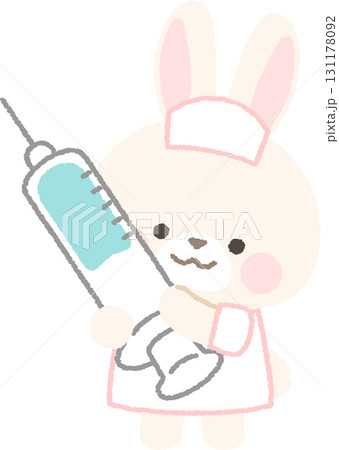 注射器を持った白ウサギの看護師　主線なし 131178092