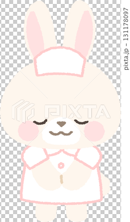 White rabbit nurse bowing in gratitude (no main lines) 131178097
