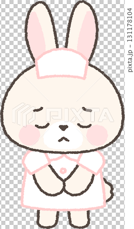 White rabbit nurse bowing in apology 131178104