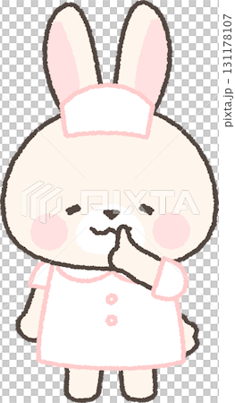 口に指を当てて「しー」という白ウサギの看護師 131178107
