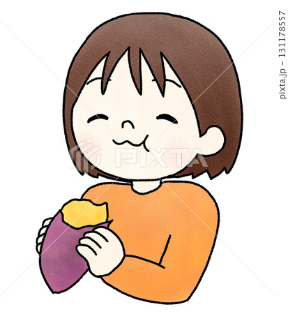さつまいもを食べる女の子の手描きイラスト 131178557