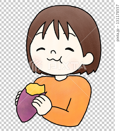 さつまいもを食べる女の子の手描きイラスト 131178557