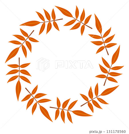 Autumn leaves circle frame. Round border made of fall leaves. The leaves are arranged in a circle. Vector flat isolated on white background. 131178560