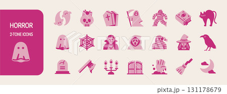 ホラーなアイコンセット【ツートーン】ハロウィンモンスターとアイテム 131178679