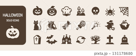 ハロウィンアイコンセット【モノクロ】かわいいハロウィンアイテム 131178680