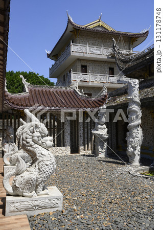 Sculptures of dragon in the courtyard of Thanh Luong Pagoda of 18th century in Phu Yen, Vietnam 131178748