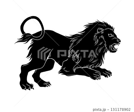 しし座のライオンの白黒イラスト（白フチあり） 131178902
