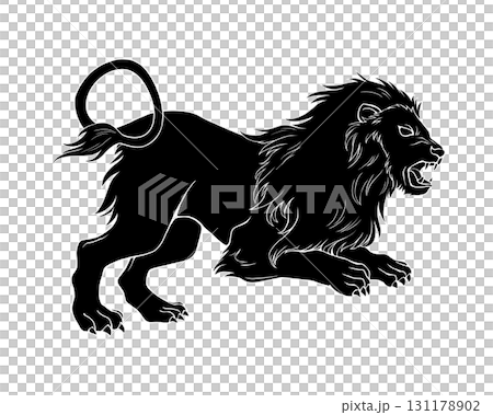 しし座のライオンの白黒イラスト（白フチあり） 131178902