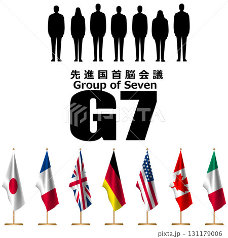 G7の国旗と首脳陣 131179006