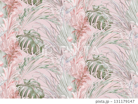 Seamless botanical pattern jungle with watercolor leaf silhouettes Seamless botanical pattern jungle with watercolor leaf silhouettes 131179147