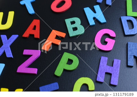 colorful letter alphabet on black background, object for education colorful letter alphabet on black background, object for education 131179189