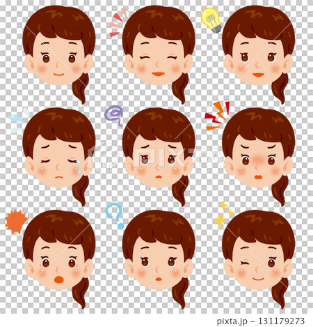 Illustration set of women with various emotions - face only Illustration set of women with various emotions - face only 131179273