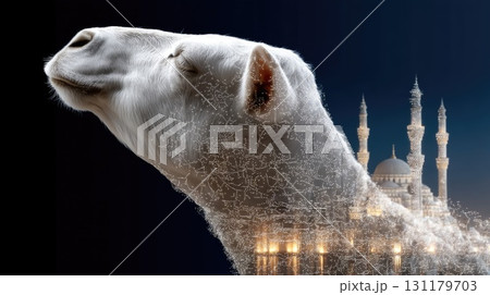 Eid Al-Adha: sacred feast, Bakrid ritual, Haji prayer, Qurban moment, global holiday, Islamic joy, religious devotion, Bakra tradition, festive unity, spiritual offering, celebratory event. 131179703