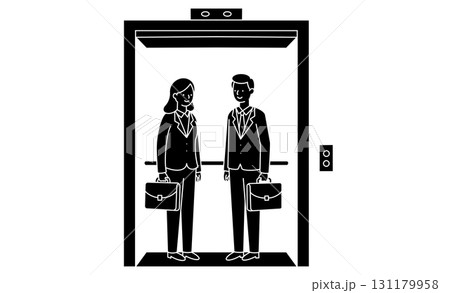 エレベーターに乗る男女ビジネスパーソンのアイコンイラスト エレベーターに乗る男女ビジネスパーソンのアイコンイラスト 131179958