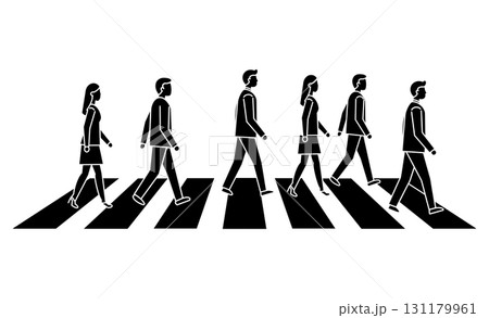 横断歩道を渡るビジネスパーソンたちの線画イラストアイコン 131179961