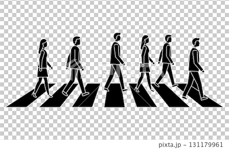 横断歩道を渡るビジネスパーソンたちの線画イラストアイコン 131179961