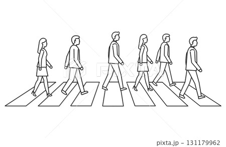 横断歩道を渡るビジネスパーソンたちの線画イラストアイコン 131179962