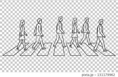 横断歩道を渡るビジネスパーソンたちの線画イラストアイコン 131179962