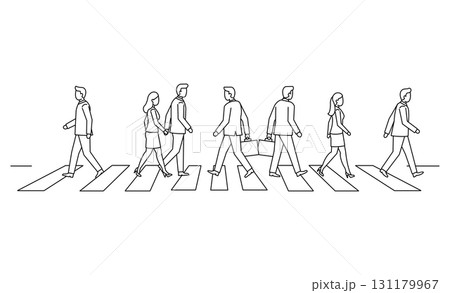 横断歩道を渡るビジネスパーソンたちの線画イラストアイコン 横断歩道を渡るビジネスパーソンたちの線画イラストアイコン 131179967