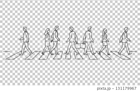 Line drawing illustration icon of business people crossing the crosswalk 131179967