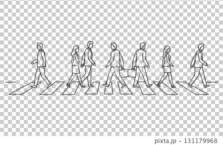 商人穿越人行橫道的線條畫插圖圖標 131179968