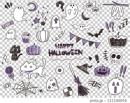 Doodle style Halloween illustration set 131180059