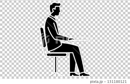 一名穿著西裝的男人坐在椅子上的插圖圖標 131180121