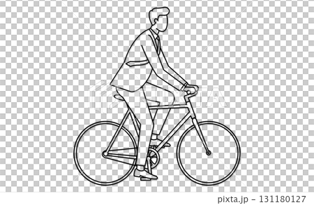 自転車で通勤する男性ビジネスマンの線画イラストアイコン 131180127