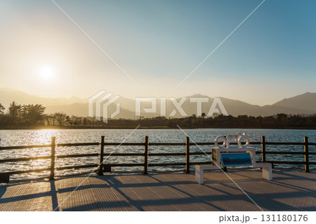 Golden Sunset and Mountains at Yeongrang Lake, Sokcho, South Korea 131180176