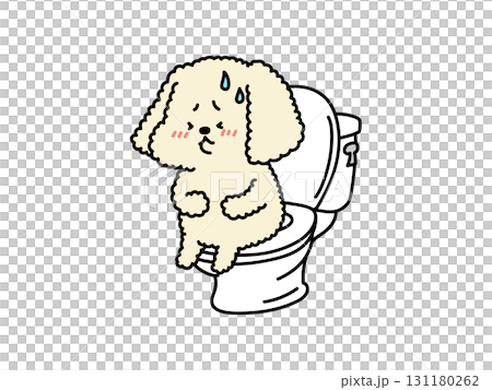 A dog with a stomach ache stays in the toilet 131180262