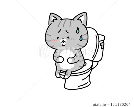 お腹が痛くてトイレにこもる猫ちゃん 131180264