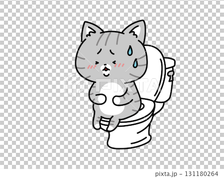 A cat with a stomach ache stays in the toilet 131180264