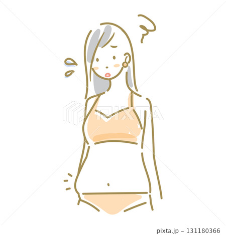 ぽっこりおなかが気になる女性 ソフトなタッチのお洒落な水彩風線画イラスト ぽっこりおなかが気になる女性 ソフトなタッチのお洒落な水彩風線画イラスト 131180366