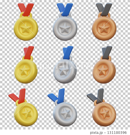 Gold, Silver, Bronze Medal 3 Types 3D Icon 131180396