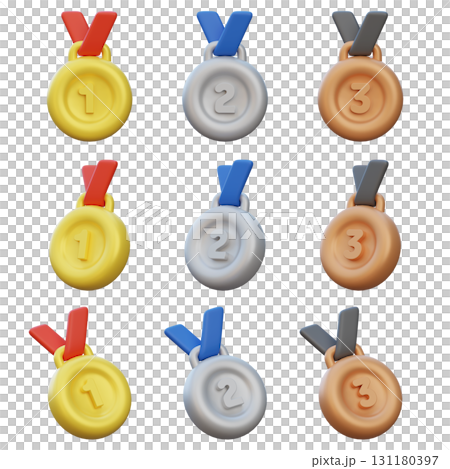Gold, Silver, Bronze Medal 3 Types 3D Icon 131180397
