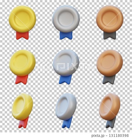 Gold, Silver, Bronze Medal 3 Types 3D Icon 131180398
