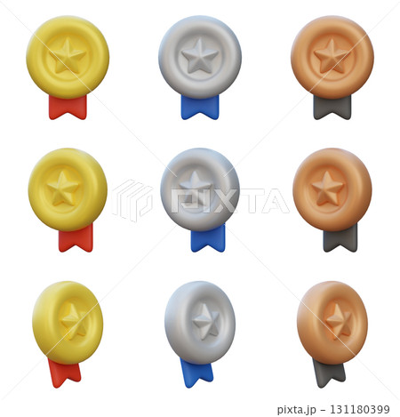 Gold, Silver, Bronze Medal 3 Types 3D Icon Gold, Silver, Bronze Medal 3 Types 3D Icon 131180399