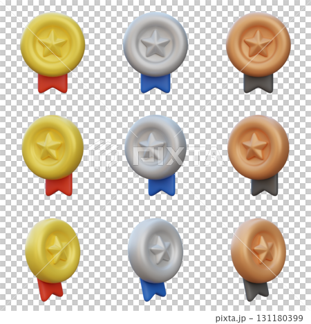 Gold, Silver, Bronze Medal 3 Types 3D Icon 131180399