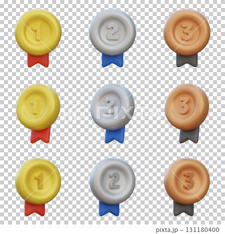 Gold, Silver, Bronze Medal 3 Types 3D Icon 131180400
