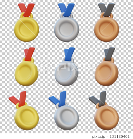 Gold, Silver, Bronze Medal 3 Types 3D Icon 131180401