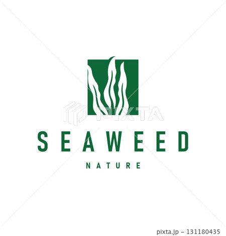 seaweed logo with a simple minimalist concept of ocean plant fish, design, symbol, illustration, template 131180435