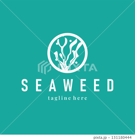 seaweed logo with a simple minimalist concept of ocean plant fish, design, symbol, illustration, template 131180444