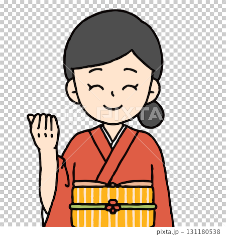 The waitress is pumping her fist in the air. 131180538